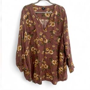 TORRID HARPER SUPER SOFT LONG SLEEVE FLORAL V NECK TUNIC TOP SIZE 5X